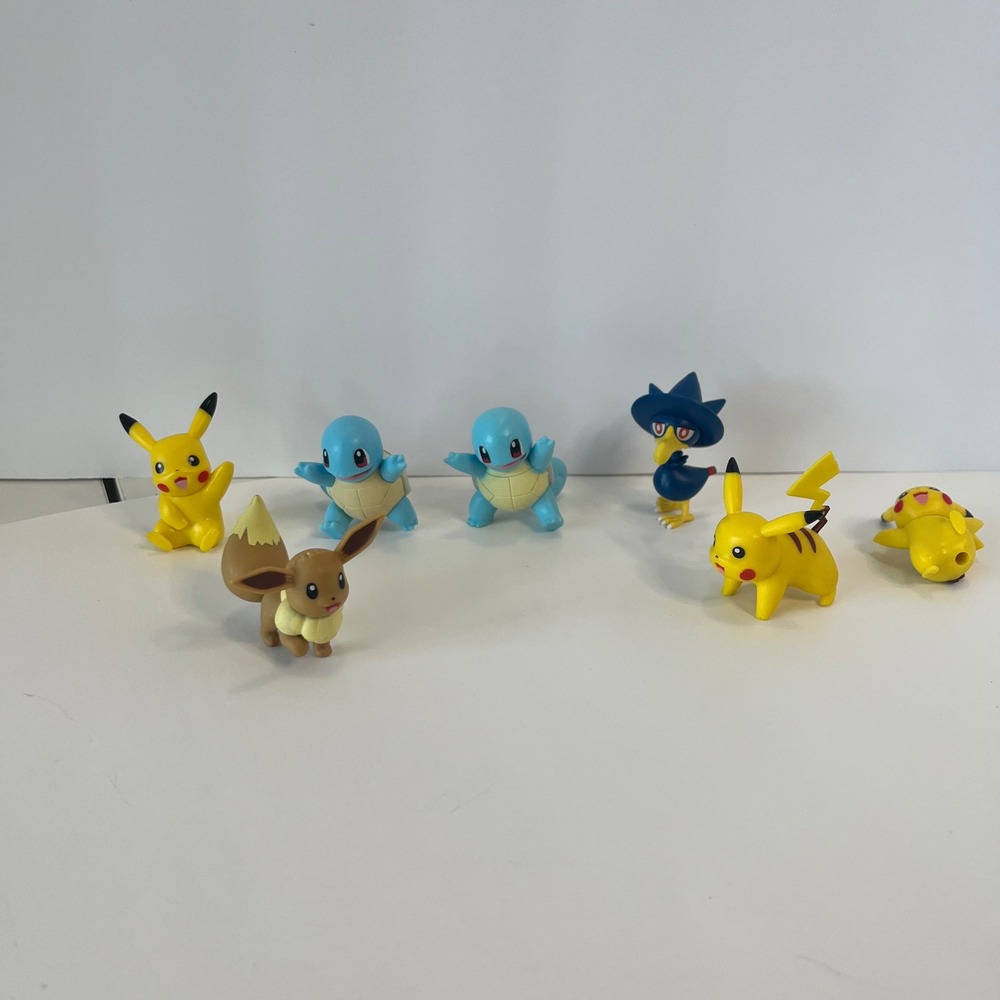 Pokemon Battle Figure Lot 7 Jazwares Pikachu Eevee Squirtle Murkrow Miniatures